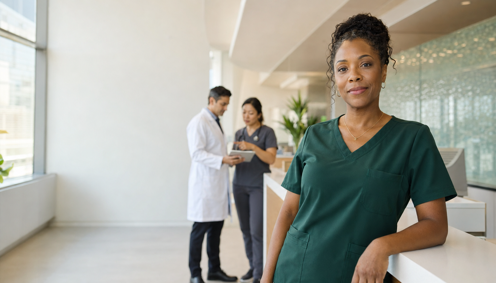 Healthcare professionals collaborating in a hospital